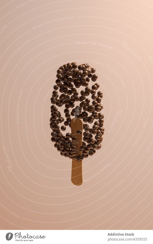 Surreal ice cream made up of chocolate balls stick dessert frozen food flavor indulgence isolated refreshment tasty cold delicious summer sweet cool soft
