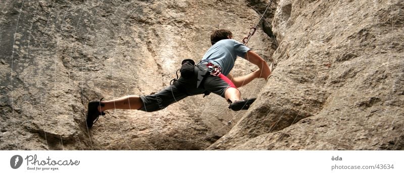 climbtime Man Checkmark Sudden fall To fall Extreme sports Climbing Rope Rock carbine Climbing rope Stone