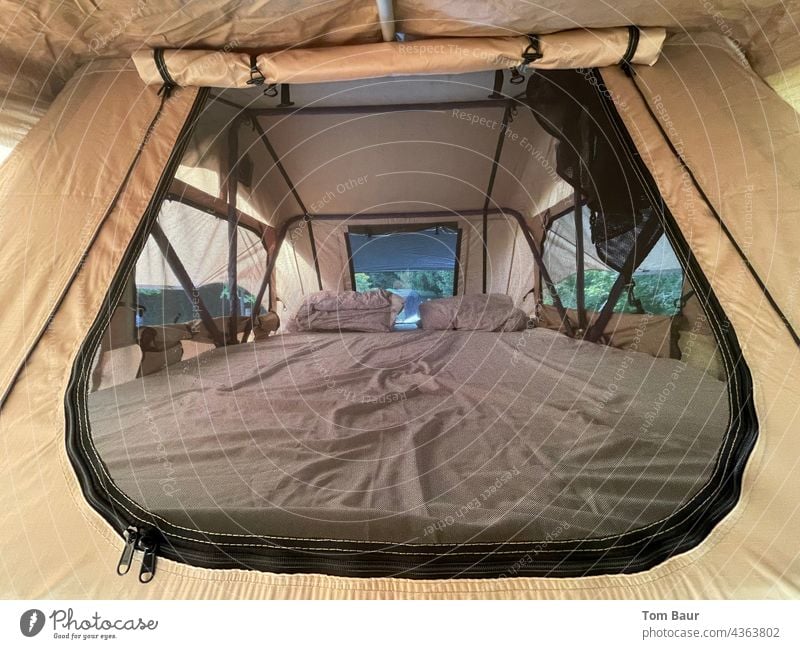View into a roof tent... Tent Camping Light Vacation & Travel Hiking Adventure Exterior shot Landscape Tourism Mountain Green Trip Summer Camping site