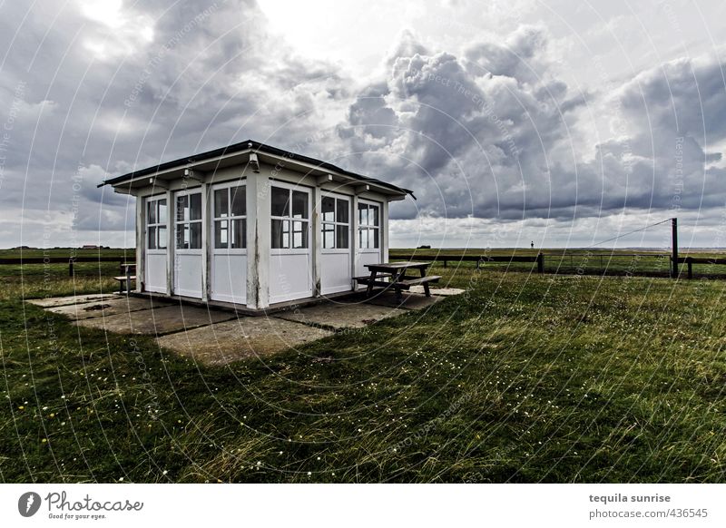 bathhouse Sky Clouds Storm clouds Climate Wind Gale Grass Meadow North Sea Island Neuwerk Village Fishing village House (Residential Structure) Hut Park
