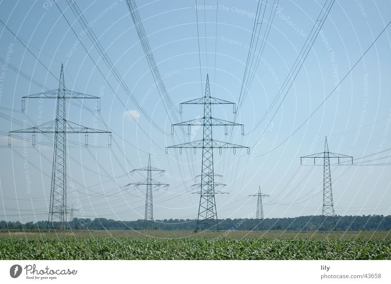Pole landscape #2 Electricity Electricity pylon Green Meadow Blue Sky