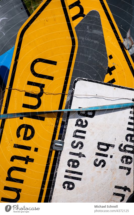 Construction site signs construction site safety construction site sign Signs and labeling Sign forest Diversion blocking clues Signage Warning sign Road sign