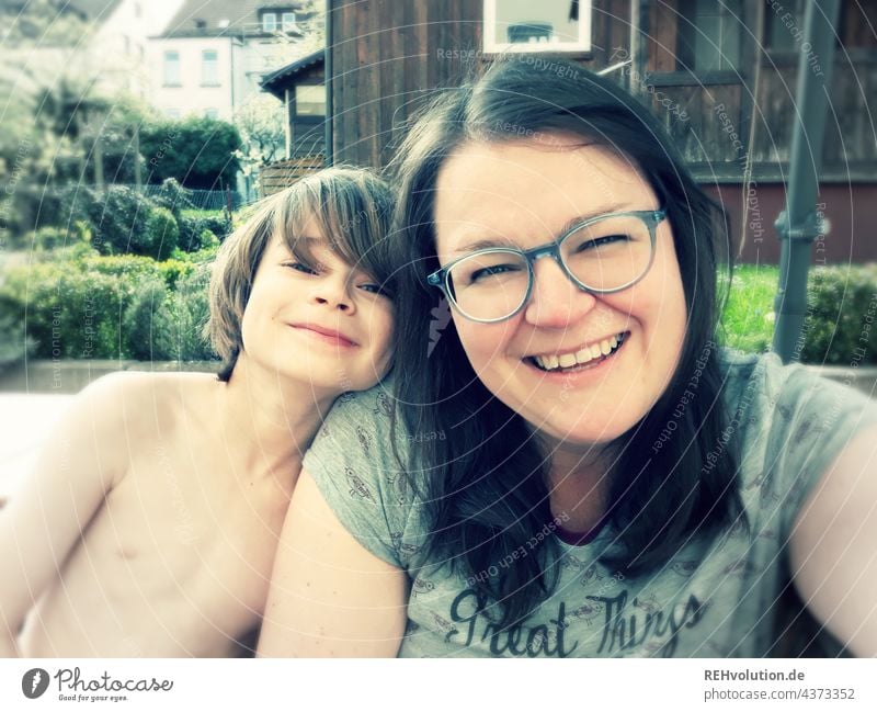 Mother and son have fun in the garden. Son relation Family & Relations Together Child Woman Love Infancy portrait Day naturally Joy Smiling Human being