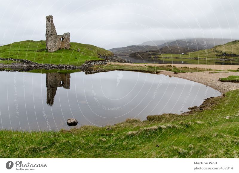 Ardvreck Castle Vacation & Travel Trip Nature Landscape Clouds Bad weather Hill Lakeside Bay Great Britain Scotland Europe Ruin Tourist Attraction Gloomy