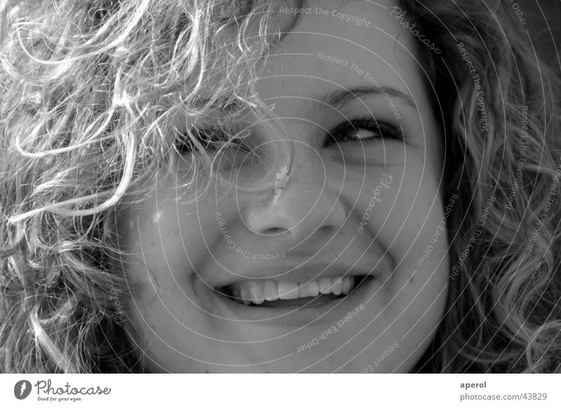 smile Black White Blonde Woman Happiness Good mood Laughter Curl Grinning