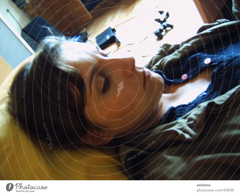 be Relaxation Think Sofa Woman PlayStation Silhouette Reading Blouse Jacket Parquet floor Control device Closing time Philosopher Forehead Yellow NATO jacket