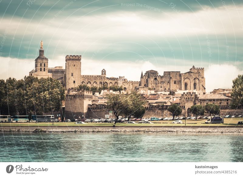 City of Avignon, Provence, France, Europe avignon city castle palace tower river Rhone france landmark fortress wall ancient cathedral arcade architecture