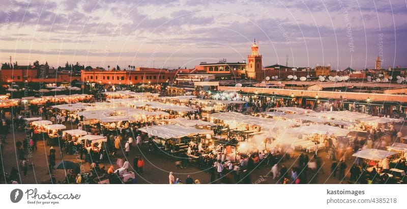 Jamaa el Fna market square, Marrakesh, Morocco, north Africa. Jemaa el-Fnaa, Djema el-Fna or Djemaa el-Fnaa is a famous square and market place in Marrakesh's medina quarter.