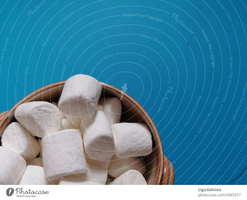 Marshmallows and blue background Sweet Dessert sweet food Delicious Candy Colour photo Food White Blue Tasty Food photograph Snack Soft delight Deliciousness