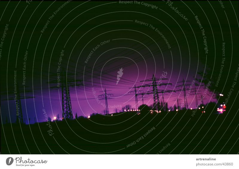 crackle Electronic Horizon Night Long exposure Lamp Industry Electricity Electricity pylon Morning