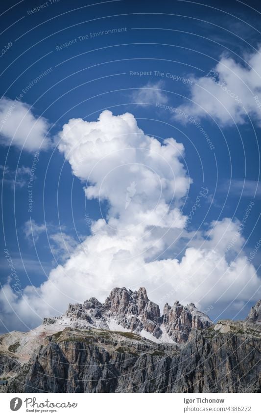 Averau-Nuvolau group, Col di Lana, Sass di Stria mountain, Picollo Lagazuoi, Fanis group, Tofane massif and Cinque Torri as seen from Rifugio Nuvolau, Cortina d'Ampezzo, Dolomites, Italy