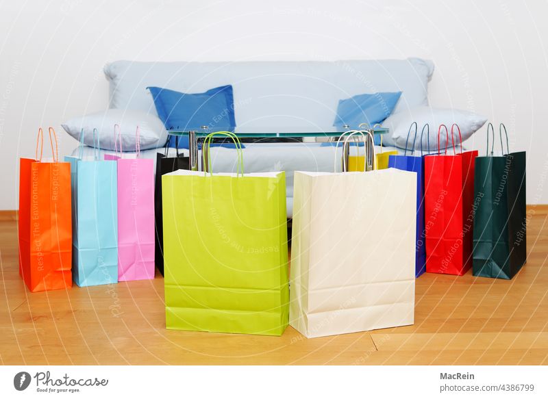 Color shopping bags Paper bag colored purchasing variegated Sofa Parquet floor Consumption