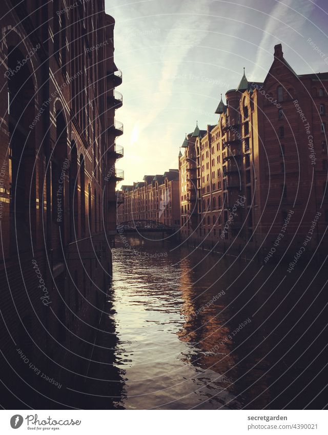 Canal grande storehouse city Hamburg Fleet Channel Old warehouse district Architecture Water Brick Bridge Germany World heritage Building Tourist Attraction