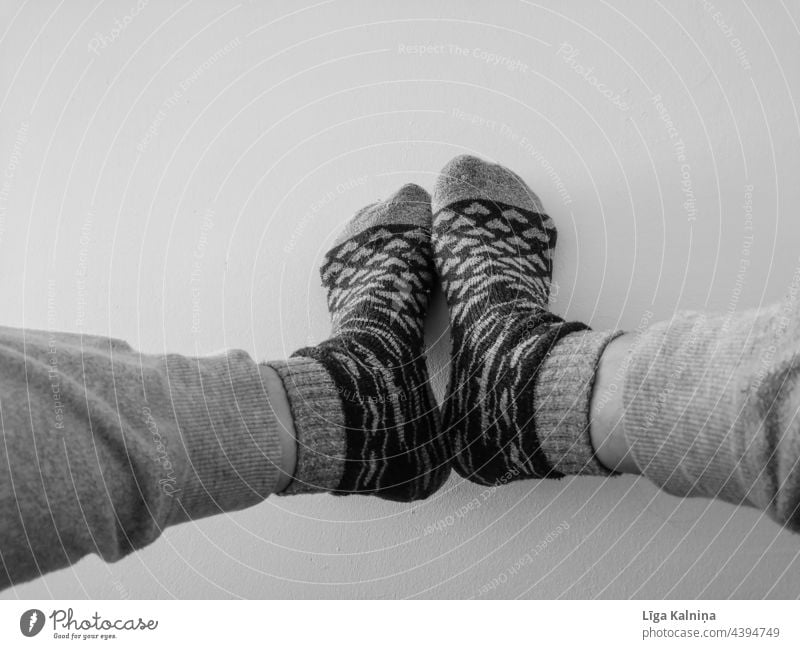 Socks on feet in black and white Feet Legs Human being socks hearts Footwear Monochrome Black & white photo Stockings Fashion Toes Style wearing body part