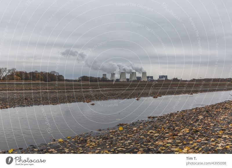 a lignite-fired power plant in the fall Environmental protection Lignite Lausitz forest Autumn Cooling towers Energy industry Industry Clouds Coal power station