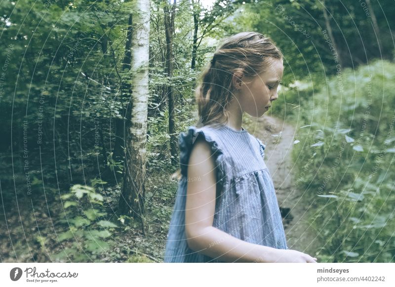 Girl in the forest childhood Childhood memory Leisure and hobbies Happiness Infancy Birch wood Birch tree Scandinavia Caucasian Cute Nature nature lovers