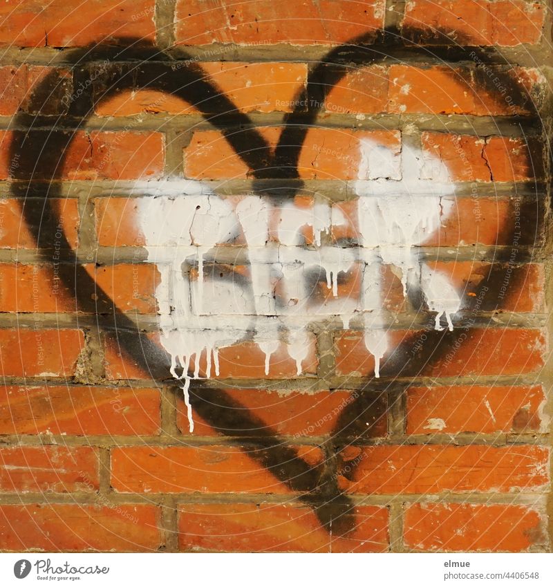 Graffito - black heart and white writing BIER on a red brick wall / thirst / alcohol addiction Beer Heart Graffiti Red spray Street art Facade Youth culture
