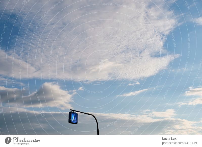 Sign 'Zebra crossing' in the sky Blue Blue sky Beautiful weather Clouds Sky Exterior shot Colour photo Sunlight Summer Day Weather Worm's-eye view Environment