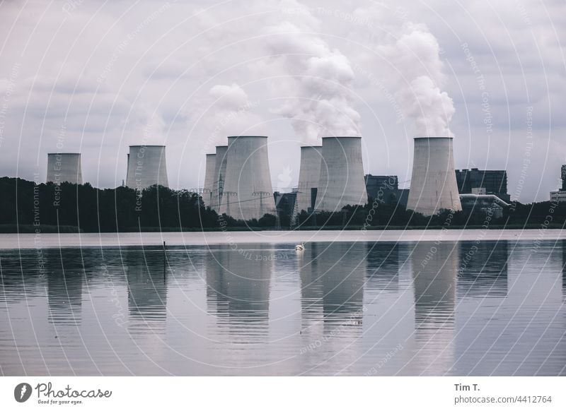 Cooling pond with power station Lausitz forest Janschwalde Cooling Pond Sky Landscape Clouds Exterior shot Colour photo Deserted Environment Horizon