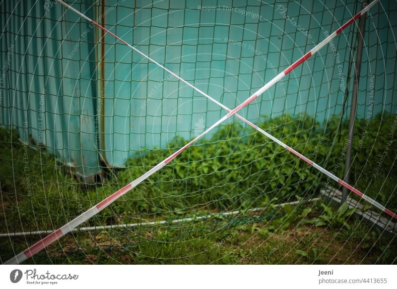 Locked football goal - ban on play Foot ball Football pitch Soccer Goal Soccer training Sports Ball sports Sporting Complex Leisure and hobbies Green Playing
