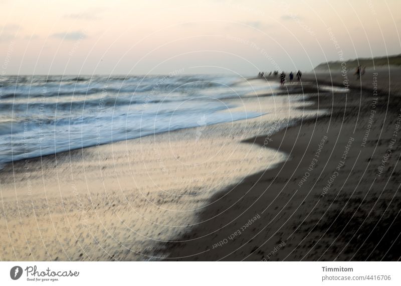 Evening on the North Sea coast - a sketch Water Surf Beach Waves Sand Light Moody people blurriness Ocean Sky Vacation & Travel Horizon Clouds Denmark dunes