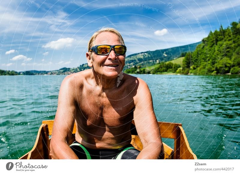 Pensioners rowing on the Schliersee Lifestyle Vacation & Travel Trip Summer vacation Cycling Masculine Male senior Man 1 Human being 60 years and older