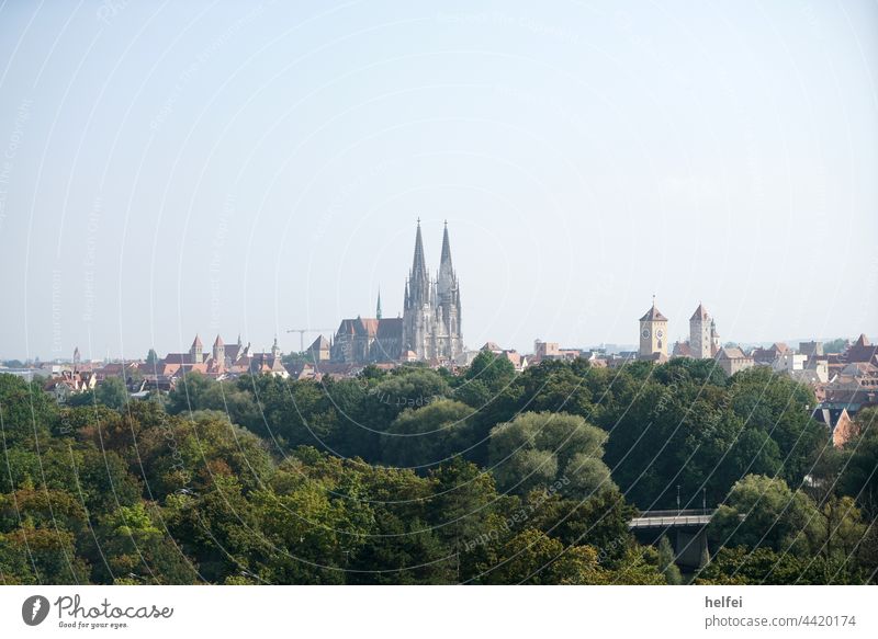City view of Regensburg with its many churches and the gothic cathedral St. Peter Dome city view Church Bavaria Old town Exterior shot Town Danube Architecture