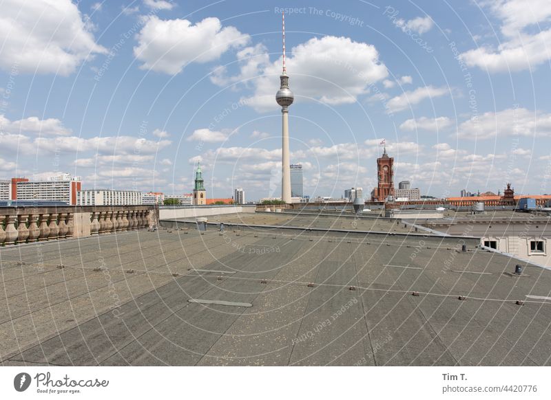 on a roof in Berlin with view to the television tower Television tower Berlin TV Tower Landmark Town Alexanderplatz Capital city Sky Tourist Attraction