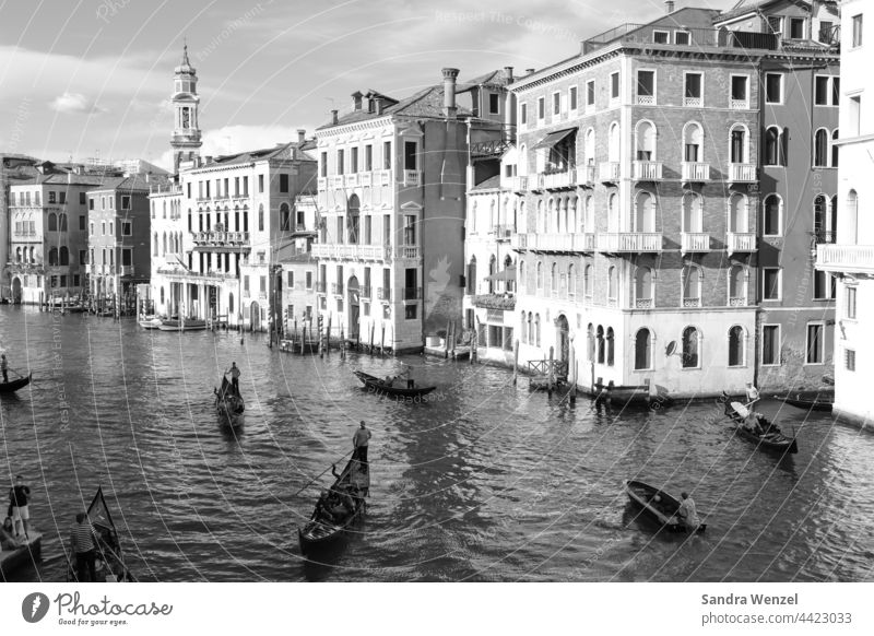 Black and white photography of Venice Grand Canal Historic City trips sights Channel Waterways gondola Flood Aqua Alta Navigation boats City in water San Marco