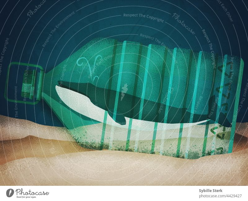 Whale in a recyclable bottle at the bottom of the sea whale plastic bottle climate crisis ecology recycling sealife