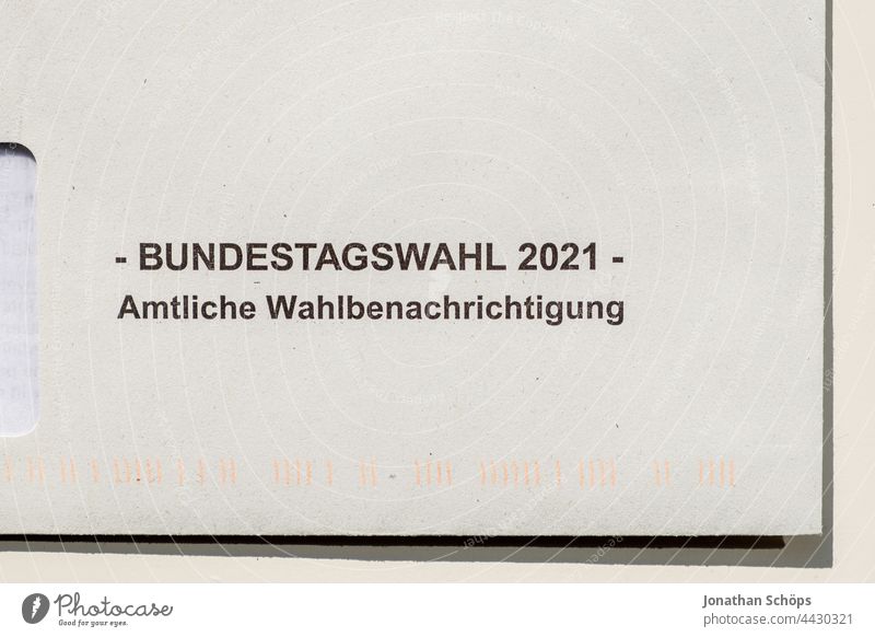 Bundestag election 2021, letter Election notification to apply for a ballot paper for postal voting Official election notification Letter (Mail)