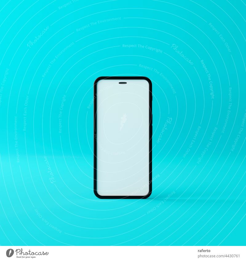 Smartphone mockup with blank white screen on a green background. 3D Render mobile 3d telephone display device mobile mockup realistic social media presentation