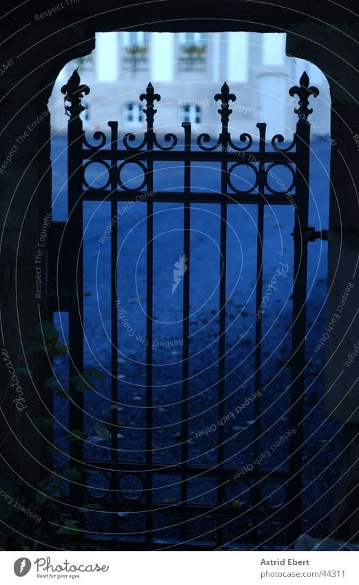 pearly gates Entrance Way out Grating Park Iron Historic Gate Door Blue Castle Hiding place Shadow
