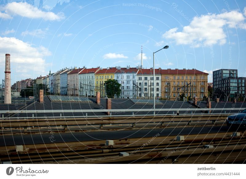 Prague (seen from the motorway) car Highway Driving holidays locomotion Direct Curve voyage speed trace Lane change jam risk of congestion Road traffic tempo