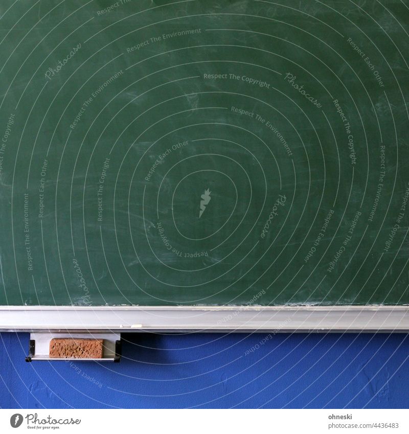 blank slate with sponge and chalk Blackboard Lessons School Education Chalk Sponge Classroom Colour photo Green Blue Interior shot Write Study Teacher Student