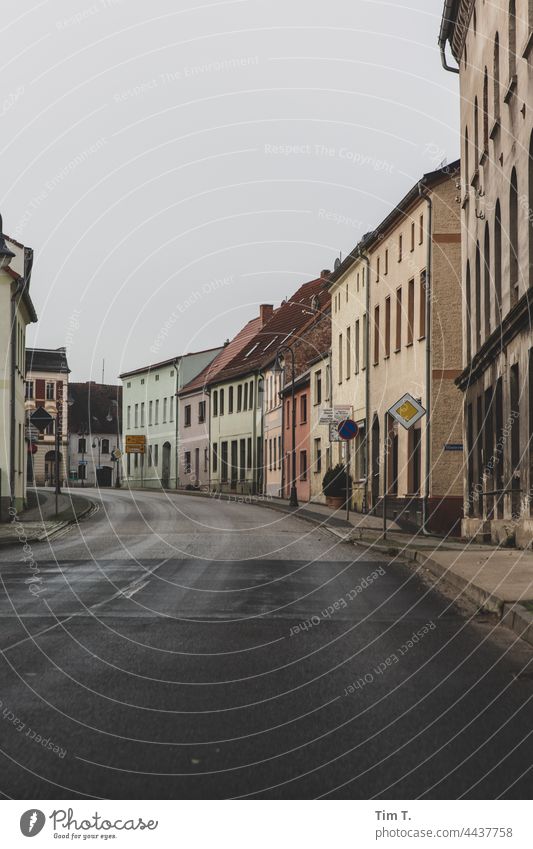 a road through a town in Lusatia Lausitz forest Brandenburg Street location Deserted Exterior shot Colour photo Day Copy Space bottom Sky Germany