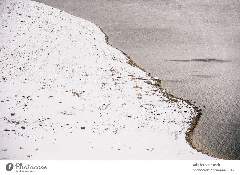 River flowing through snowy shore river tree winter landscape nature environment water stream range scenic cold scenery wild riverside wildlife flora closeup