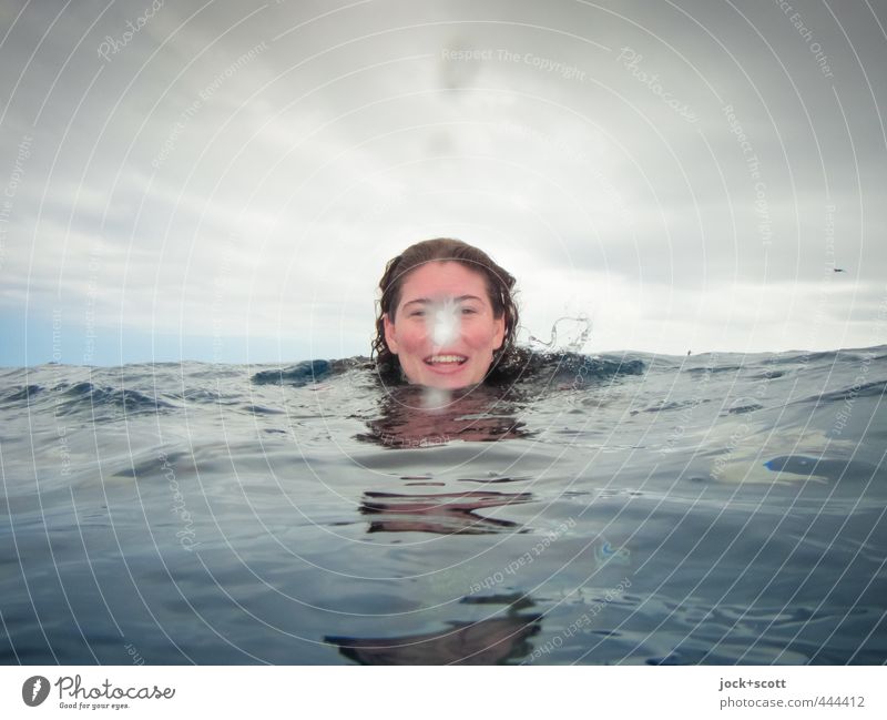 smiley nose ocean Sky Clouds Weather Waves Pacific Ocean Smiling Swimming & Bathing Free Happiness Positive Joy Sympathy Horizon Center point portrait