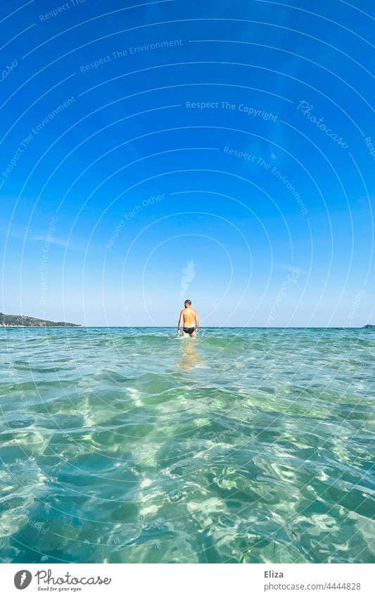Man in the sea Ocean bathe vacation horizon Swimming & Bathing Vacation & Travel Blue Sky Water Summer Summer vacation clear