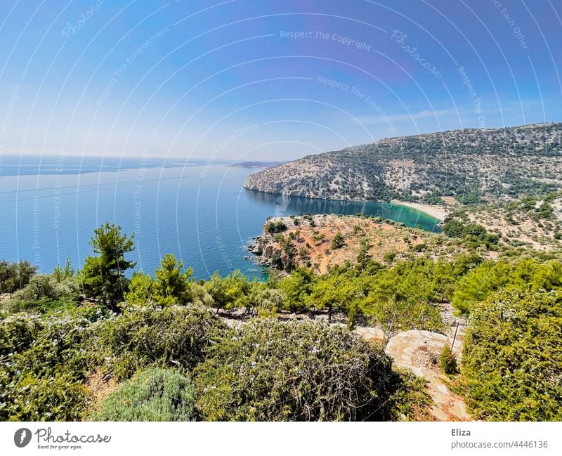 The coast of the Greek island Thasos with barren rocky landscape and turquoise sea Ocean Island Greece Turquoise Sparse Landscape Rock Rocky coastline Summer