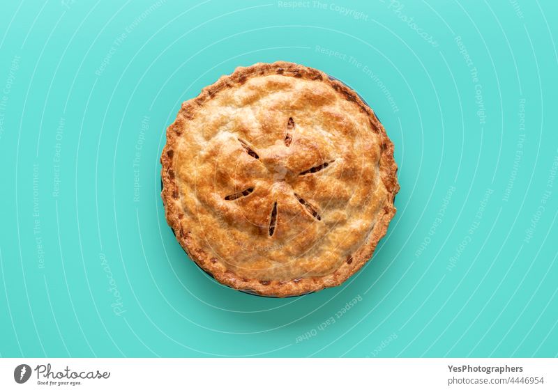 Apple pie above view, isolated on a green background american apple autumn baked bakery baking cake christmas classic color copy space crust cuisine cut out