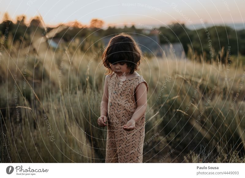 Cute girl standind in the fields Sunset Dusk Child childhood Girl 1 - 3 years Caucasian Happy Happiness Day Human being Infancy Exterior shot Joy Lifestyle