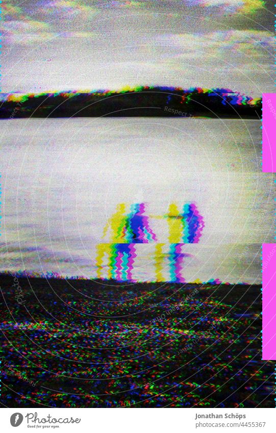 two people bathing at the lake glitch festival relaxation Upper body free Transcendence Retro Bright Colours psychedelic effect Dimension Deferred interference