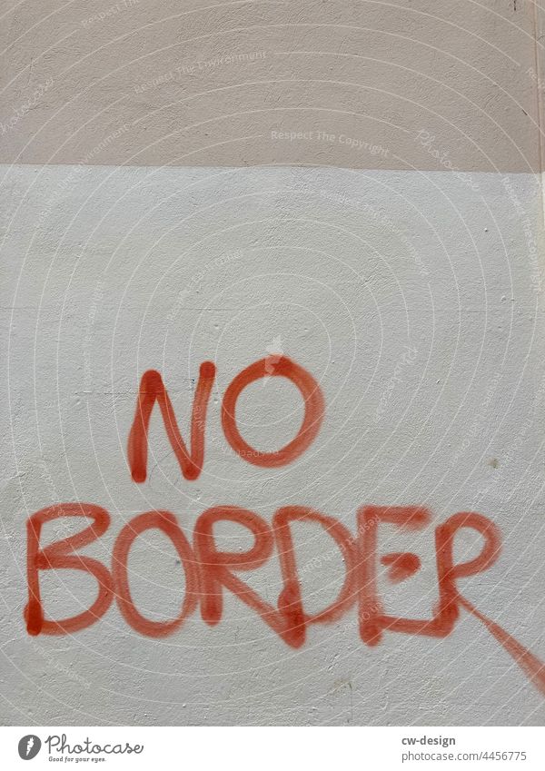 NO BORDER - drawn & painted Gray Colour photo Sign Characters Subdued colour Graffiti Youth culture critical of society Social system frontiers Border boundless