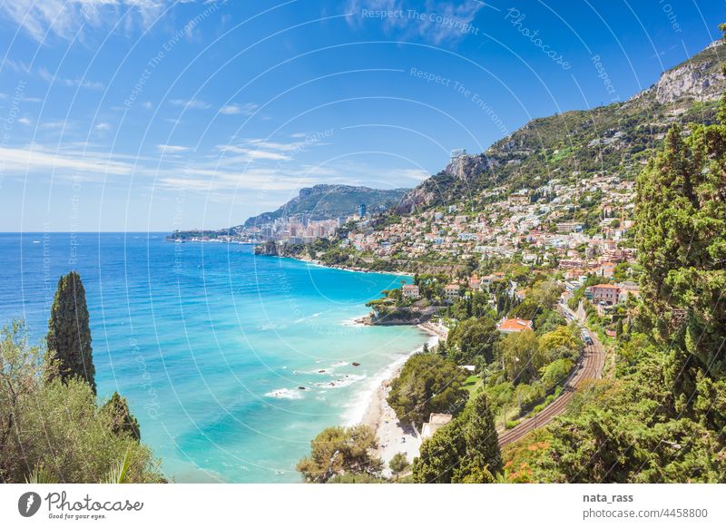 View on Monaco Monte-Carlo from Roquebrune-Cap-Martin, Cote d'Azure, France shoreline famous cote d'azur monaco montecarlo holiday exotic south wealth seafront