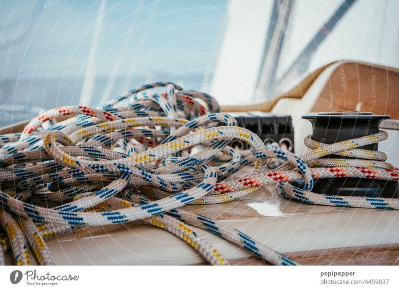 on the high seas - colorful sail rope on a sailing ship Sailboat Sailing Sailing ship Sailing trip Navigation Vacation & Travel Exterior shot Colour photo Yacht