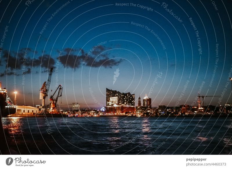 Hamburg harbour at night with Elbphilharmonie concert hall Port of Hamburg Night Night life Night sky Night shot Night mood Elbe Philharmonic Hall Harbour