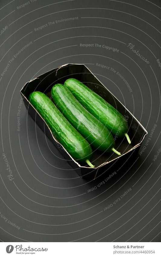 three cucumbers in a black cardboard bowl Cucumber organic Green salubriously Healthy healthy food Supermarket Nutrition Food Fresh Delicious Vegetarian diet