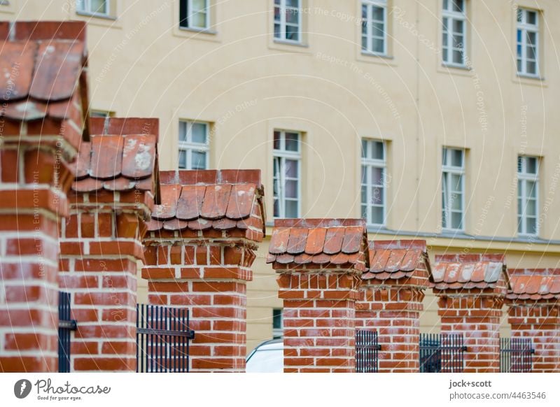 Fence with brick pillars in front of a building Facade piers Architecture Building House (Residential Structure) Window clinker Brandenburg an der Havel
