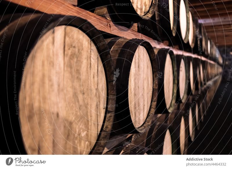 Old wine cellar with barrels storage natural old passage shelf row interior aged geometry symmetry stone material hallway masonry close up weathered obscure